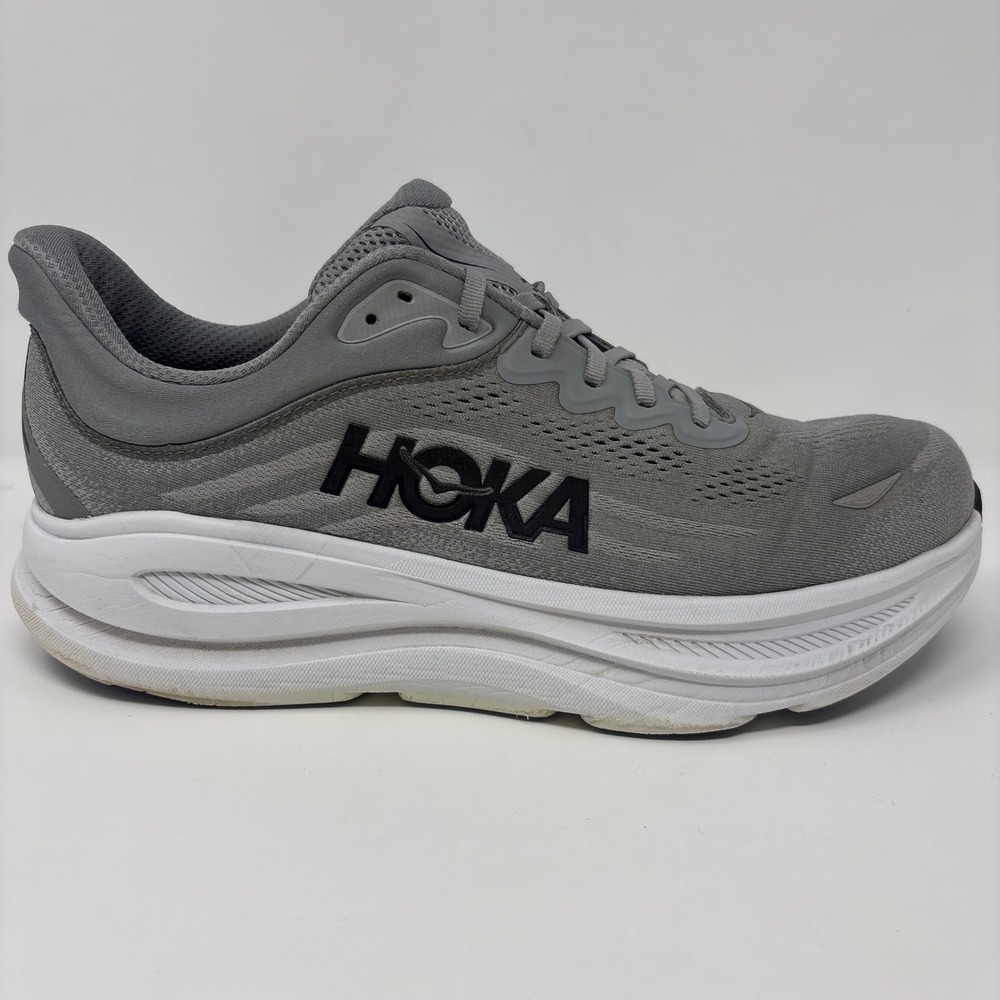 HOKA Bondi 9 Mens Size 13 4E Wide Grey White Running Shoes (1162015 GCTC)